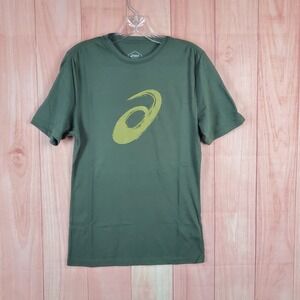 Asics Paintbrush T-Shirt Mens XS Green Cotton Graphic Short Sleeve Pullover